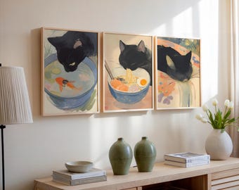 Ramen Cat Art Prints: watercolor painting (Digital Download)
