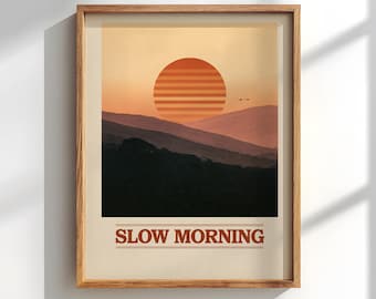 Minimalist relaxing art print: Slow Morning Mountain Sunset decor