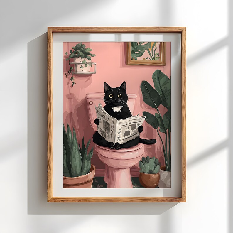 Tuxedo Cat on Toilet: Funny Restroom Decor - Etsy