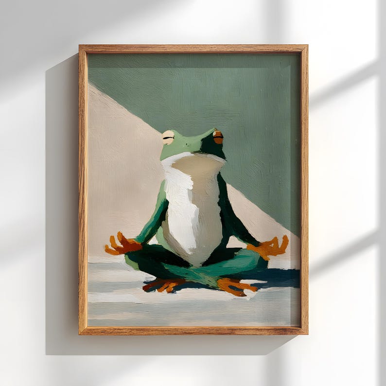 Namaste Frog konsttryck: Minimalistisk yogadekor bild 1