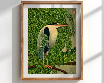 日本のサギのアートプリント：新版画風木版画