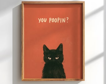Cat Print Restroom Humor wall art:  Quirky Terracotta Bathroom decor