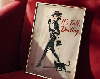 Chic Autumn Woman Black Cat print: Fashion Room Decor