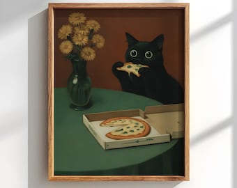 Black Cat eating pizza: Quirky kitchen decor