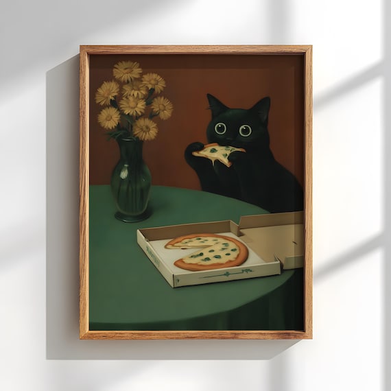 Black Cat eating pizza: Quirky kitchen decor