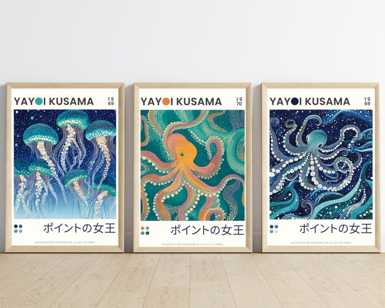 Inspired Yayoi Kusama Print Set, Jellyfish, Octopus, Japanese Art ...