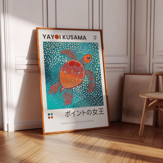 Yayoi Kusama Turtle Poster: Pointillism Contemporary Print, Bathroom decor