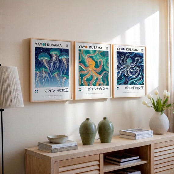 ぴよこさま専用　オーシャンアート Inspired Yayoi Kusama Print Set, Jellyfish, Octopus, Japanese Art