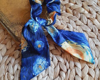 Sternennacht Scrunchie - Vincent van Gogh, Geschenke für Künstler, Einzigartige Weihnachtsgeschenke für Frauen, Schal Scrunchie, Haarschmuck, Haarschmuck