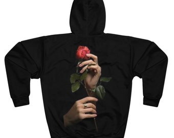 Unisex hoodie with a rose on the back