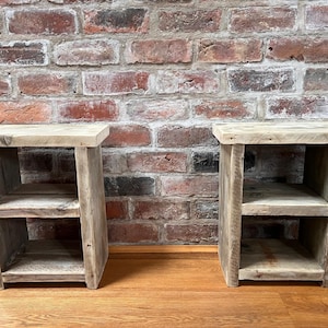 Pair of rustic bedside tables,made from recycled scaffolding boards