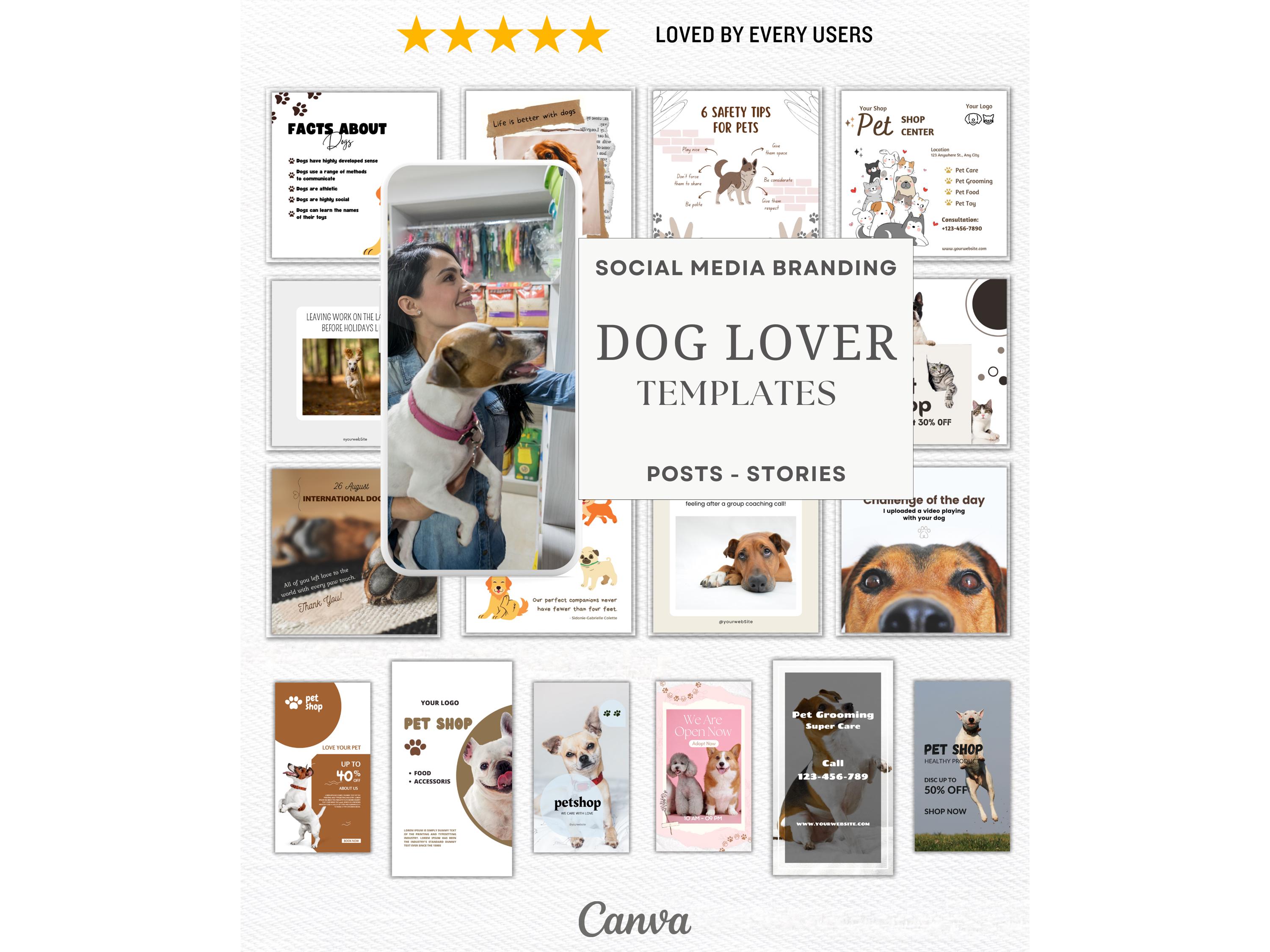 Dog Social Media Templates: Pet Shop Canva Posts (Digital Download), Dog Cat Pet Lover Vet Template, Social Media Content for Dog Groomers