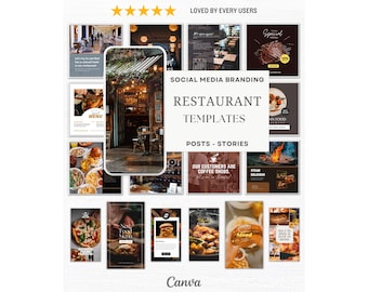Restaurant Canva Templates: Social Media Branding (Digital Download), Food Templates, Stories, Posts, Marketing Bundle for Food Brands