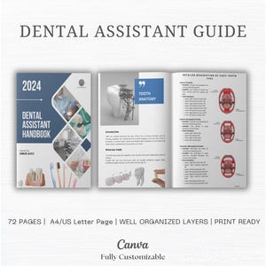 Guía de asistencia dental / Plantilla dental / Manual de asistencia dental / Guía de instrumental dental / Canva para asistente dental / Arte dental