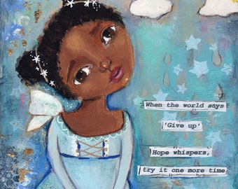 Angel art,  African American, 8 x 10 PRINT, Whimsical art,  Childrens Art, African american girl