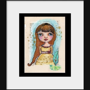 Big eyed girl, Pen and Ink, Illustration, Children's wall art, Original Drawing image 2