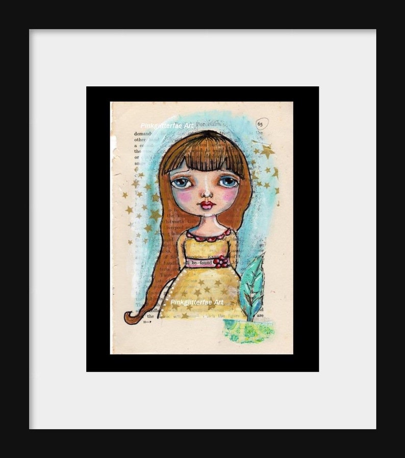 Big eyed girl, Pen and Ink, Illustration, Children's wall art, Original Drawing image 2