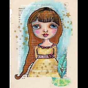 Big eyed girl, Pen and Ink, Illustration, Children's wall art, Original Drawing image 1