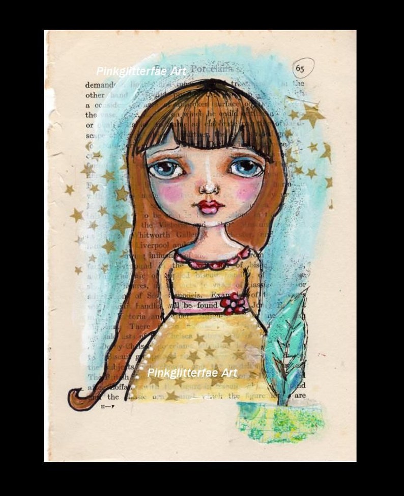 Big eyed girl, Pen and Ink, Illustration, Children's wall art, Original Drawing image 1