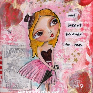 Big eyed Art, Blonde Girl, Valentine, heart, Children&#39;s Art, inspirational print, 8 x 10 Print