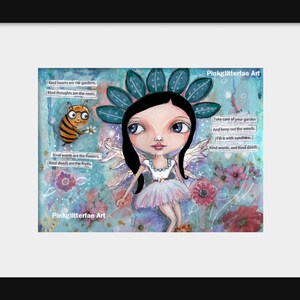 Flower fairy, garden fairy, Whimsical art, Children's art, Home decor, 8 x 10 print, big eyed girl, inspirational art, image 2