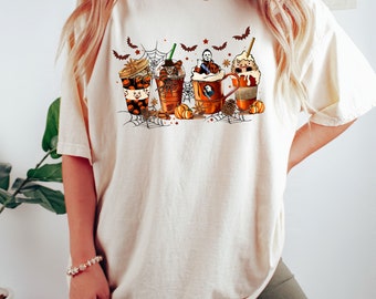 Comfort Colors® Skeleton Coffee Cups Shirt, Skeleton Halloween Shirt, Koffieliefhebber Shirt, Koffiekopje Shirt, Horrorfilm Koffiekopjes Shirt