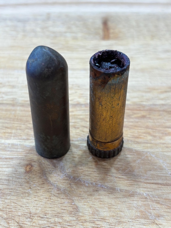 Vintage Brass Lipstick Revlon Case Tube Antique with Original Lipstick!