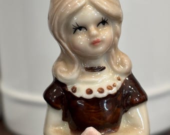 BRINN & CO Victorian Bell Ring Girl Woman Bridesmaid Figurine Porcelain Vintage  good Condition hand painted 1970’s