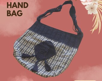 Handmade Dark Blue Plaid Bag