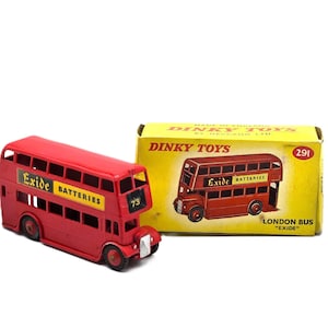 Vintage Dinky Toys London Bus: Exide Batteries Sign, Original Box