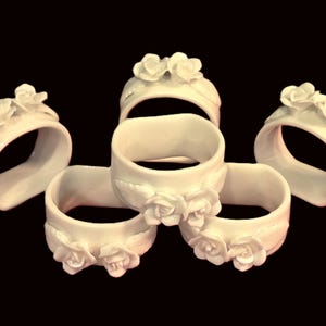 Vintage Porcelain Floral Napkin Rings: English Cottagecore Set of 6