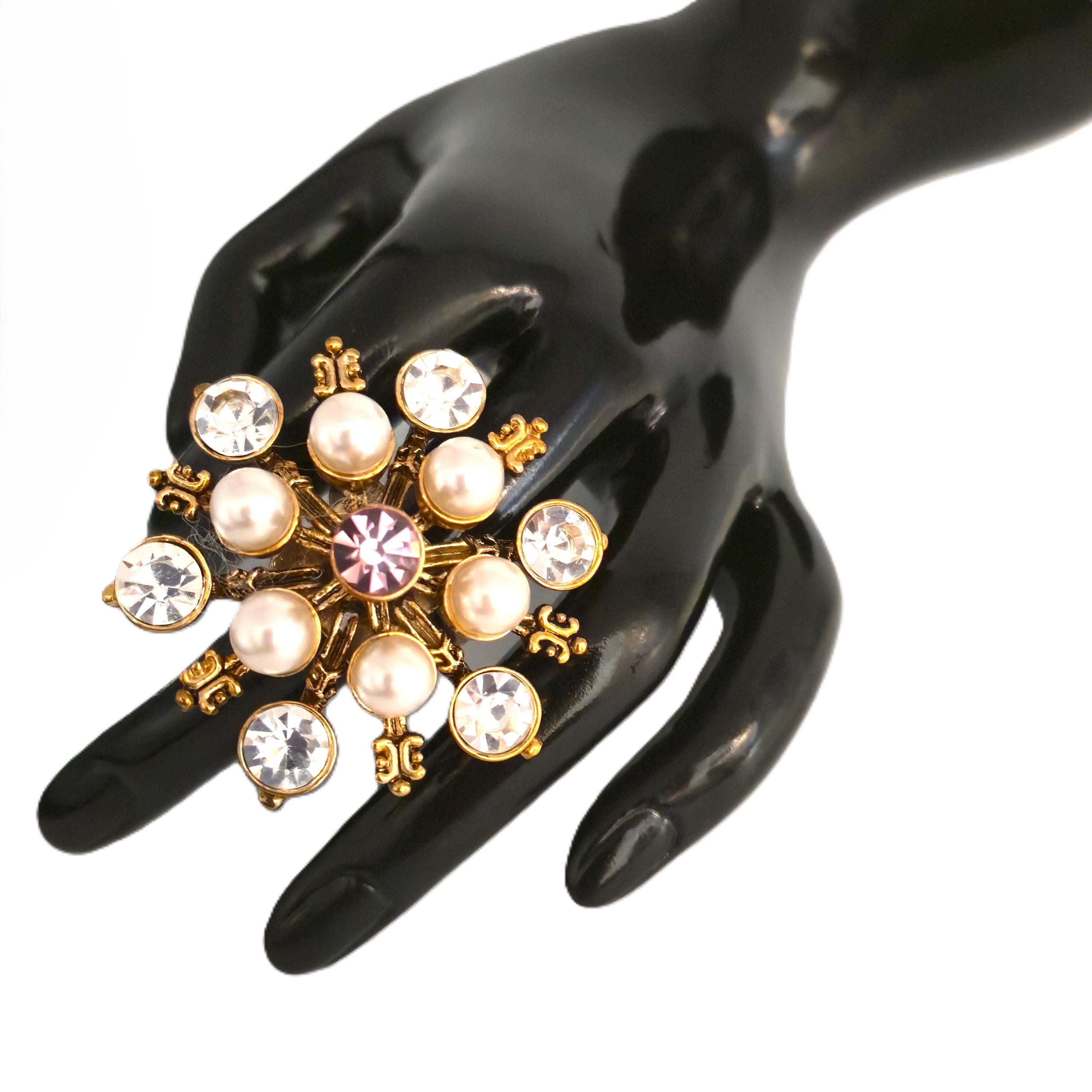 Collier - Métal, résine & strass, doré, blanc nacré & crystal - Mode