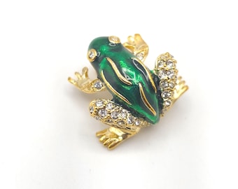 Vintage Frog Pin Signed Roman, Green Enamel Brooch 1980s