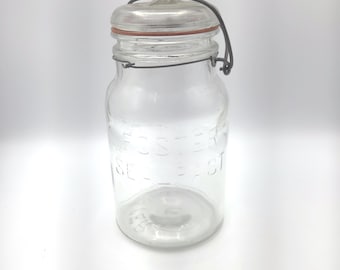 Antique Canning Jar Foster Sealfast with Bail Wire, Clear Glass 1 Quart, 1910s