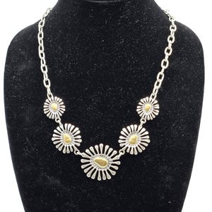 Vintage Lucky Brand Necklace: Abstract Flowers & Clover Leaf