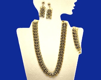 Vintage Parure-ketting, armband en oorbellen, geometrische sieradenset jaren 60