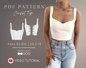 Corset sweetheart top pdf naaipatroon maten XS-2XL | VS 2-12