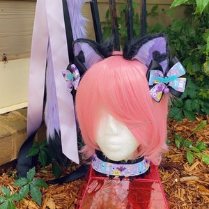 Pastel Goth Cat Ear and Tail set with Bows and Choker
