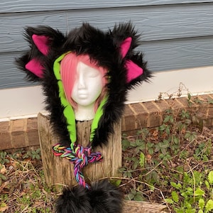 Double Ear Fur Rave Hood image 1