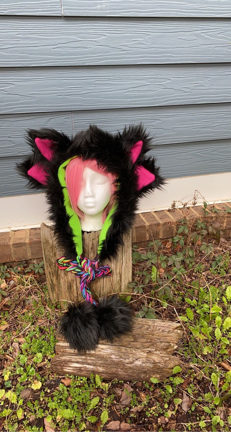 Double Ear Fur Rave Hood image 1