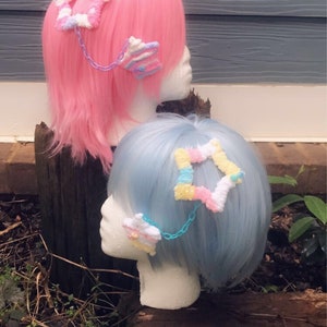 Fuzzy Star or Moon Hair clip Fairy Kei Lolita