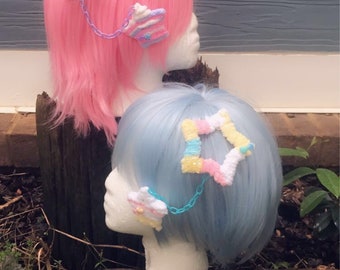 Fuzzy Star or Moon Hair clip Fairy Kei Lolita