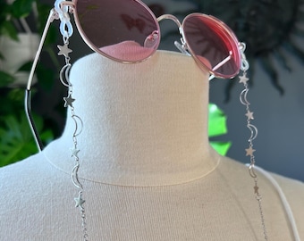 Elegant Stainless Steel Celestial Eyeglass Chain Sunglasses Glasses Holder Moon Stars Lunar