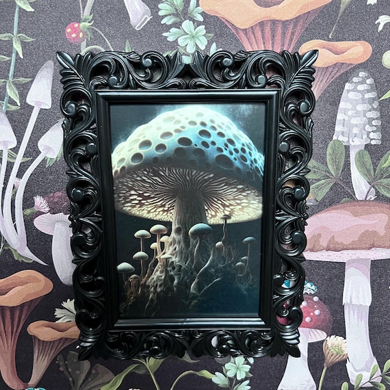 Spooky Mushroom Ornate Framed Art for Gallery Wall or Shelf with Easel Back Witchy Victorian Inspired Home Decor