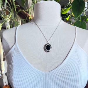 Gothic Black Stone Photo Locket Necklace Stainless Steel Chain