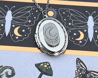 Photo Locket Witchy Woman Moonlight Necklace Stainless Steel Chain Witch Woods Spooky Moon