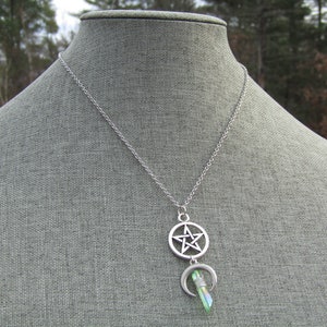 Lunar Witch Quartz Pentacle Spiritual Necklace Pentagram Protective Creative Moon Crescent Horn