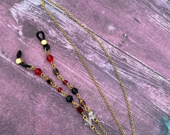 Punk Rock Glasses Chain Staitment Piece for Sunglasses EyeGlass Holder Clips Clip on Chains Beaded Style Goth Glam Blood Red