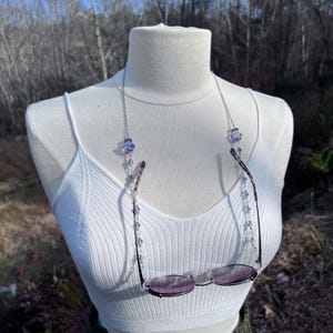 Purple Glass Whimsical Mushroom Glasses Chain Stainless Steel Chain Cottage Whimsigoth Witchy Vibes