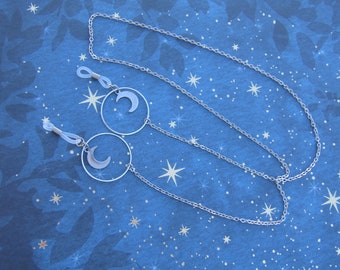Elegant Stainless Steel Moon Phase Eyeglass Chain Sunglasses Glasses Holder Clips Clip on Chains Minimalist Style Witchy Celestial